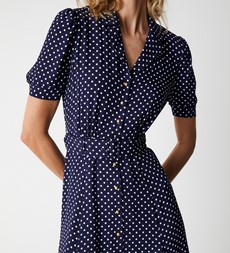 Zara Navy Spot Satin Shirt Dress