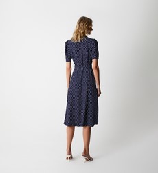Zara Navy Spot Satin Midi Shirt Dress