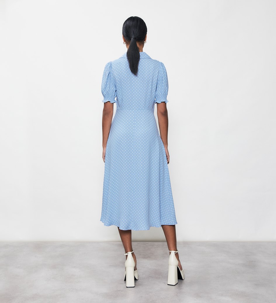 Valerie Sky Blue Spot Crepe Shirt Dress