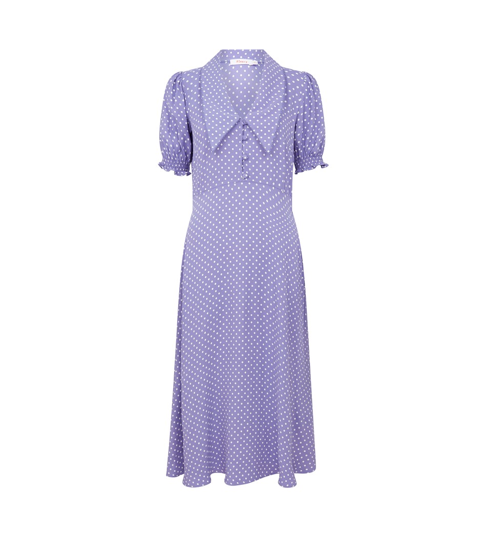 Valerie Purple Spot Crepe Midi Shirt Dress
