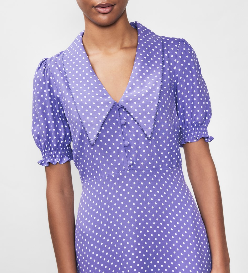 Valerie Purple Spot Crepe Midi Shirt Dress