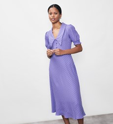 Valerie Purple Spot Crepe Midi Shirt Dress