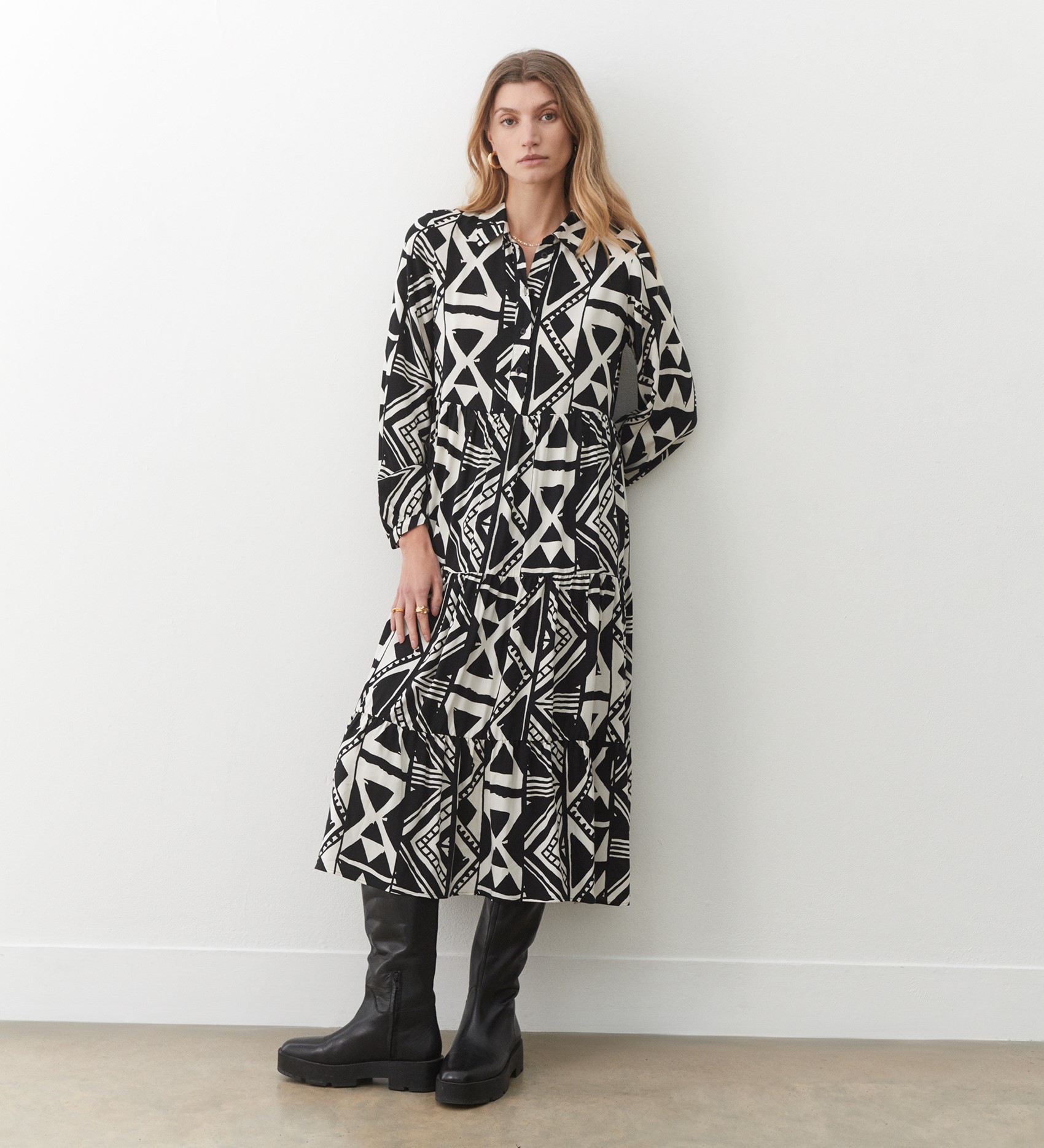 Kalia Black Tribal Midi Dress | Finery London