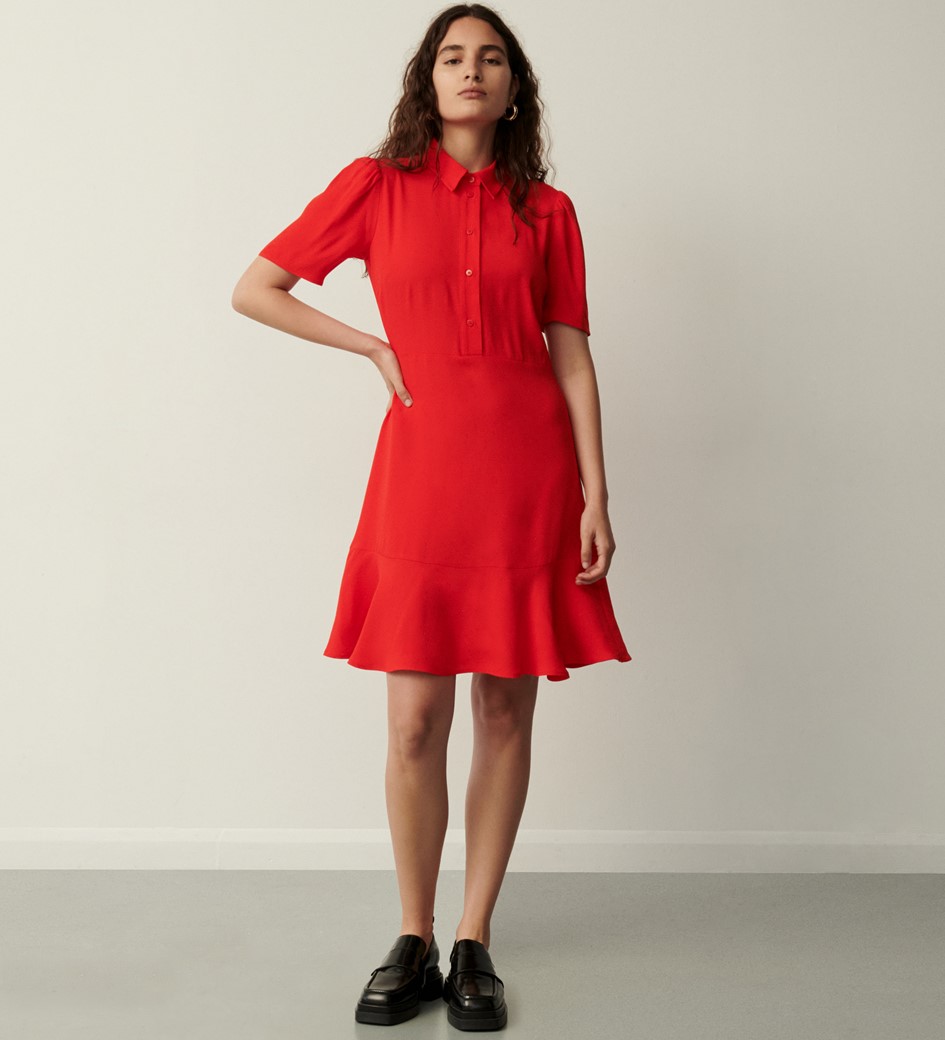 Charlie Red Collar Knee Length Dress