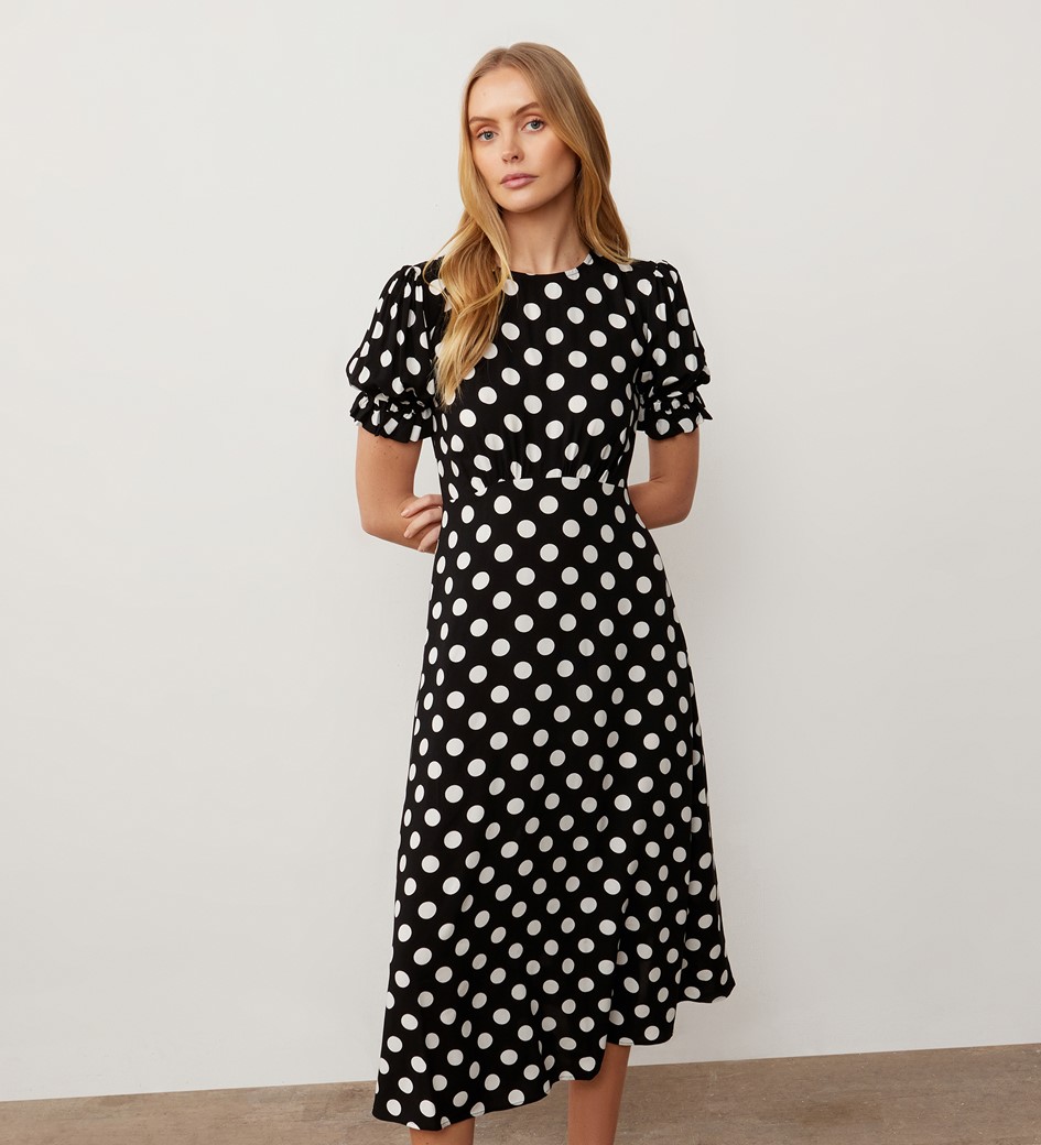 Mela Black Spot Midi Dress | Finery London