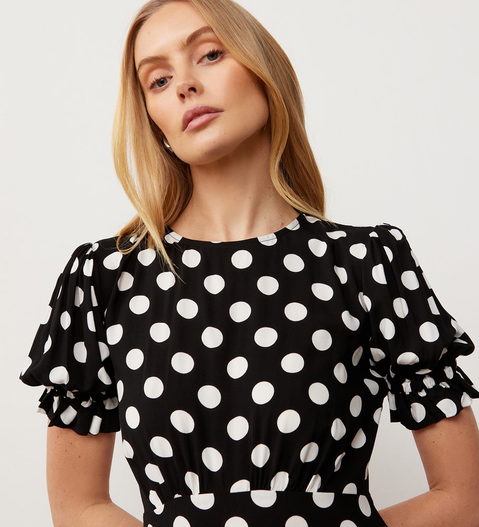 Mela Black Spot Midi Dress Finery London 