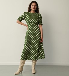 Mela Khaki Spot Midi Dress