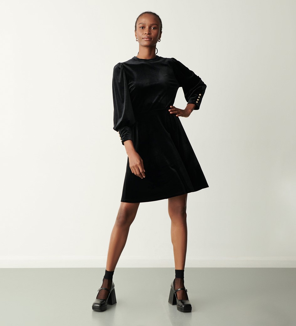 Martina Black Velvet Knee Length Dress