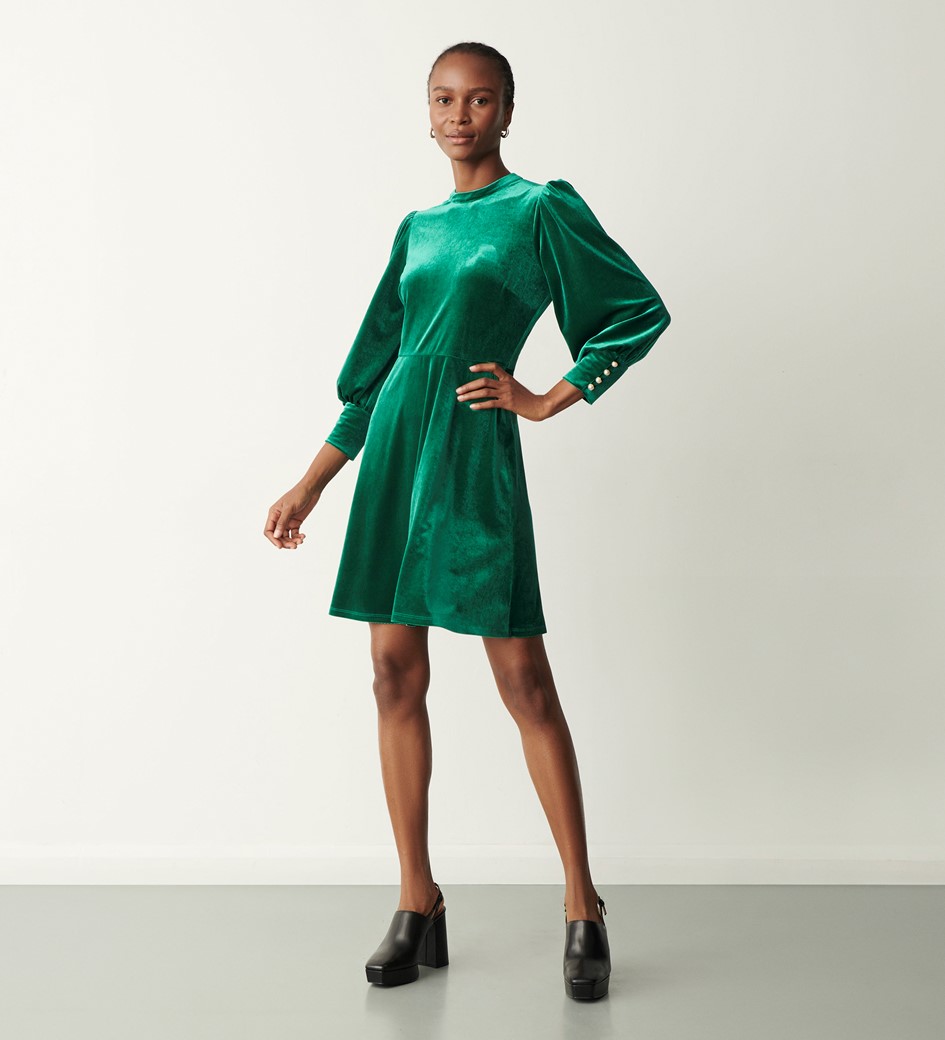 Martina Green Velvet Knee Length Dress