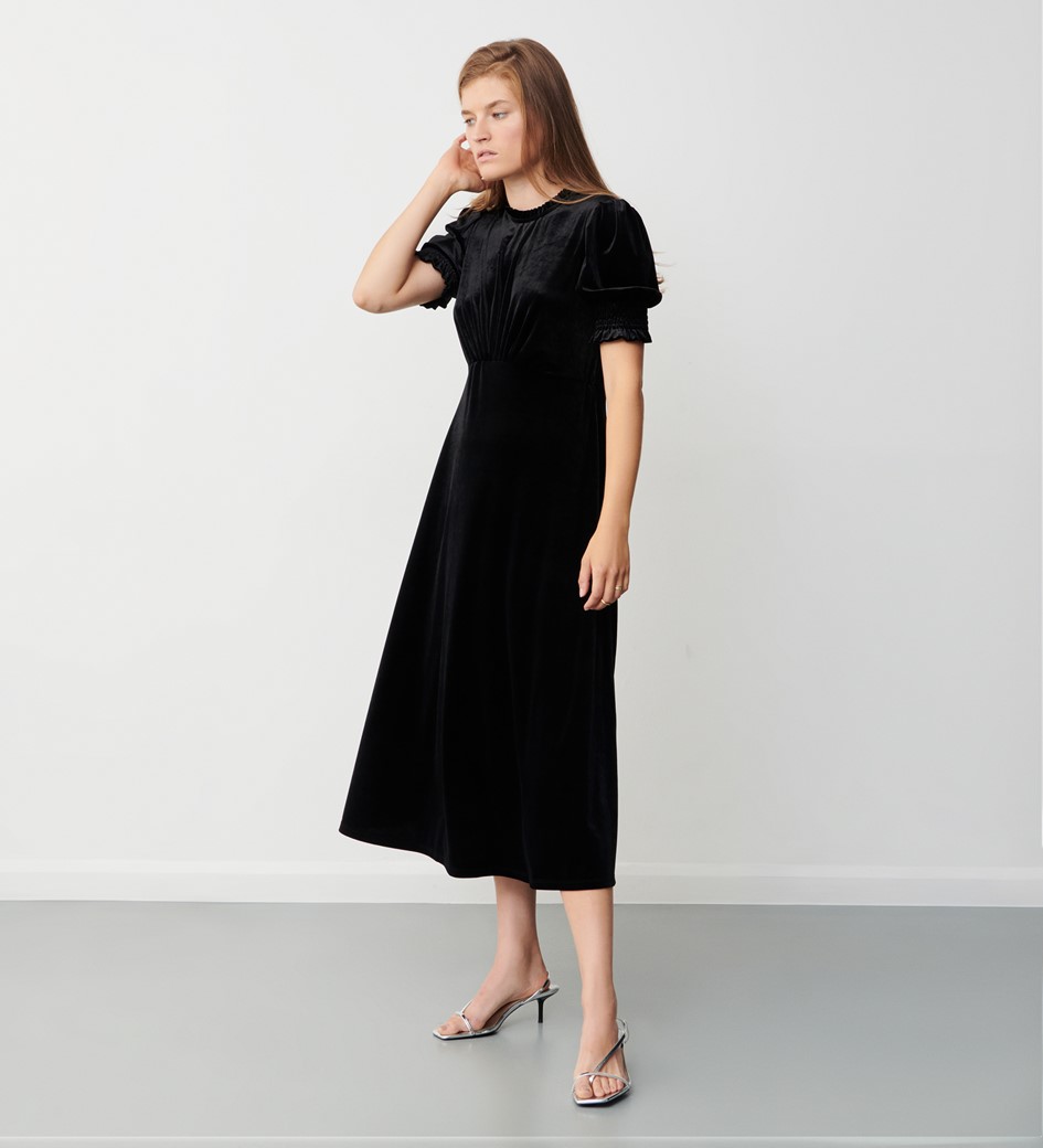Marina Black Velvet Midi Dress