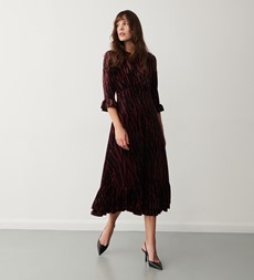 Rosaline Burgundy Zebra Velvet Midi Dress