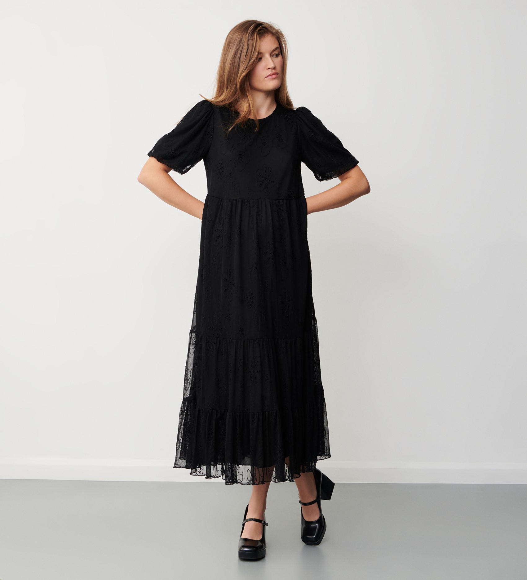Lucy Black Lace Midi Dress | Finery London