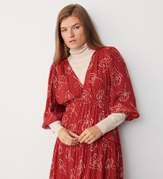 Maria Red Grid Tiered Midi Dress