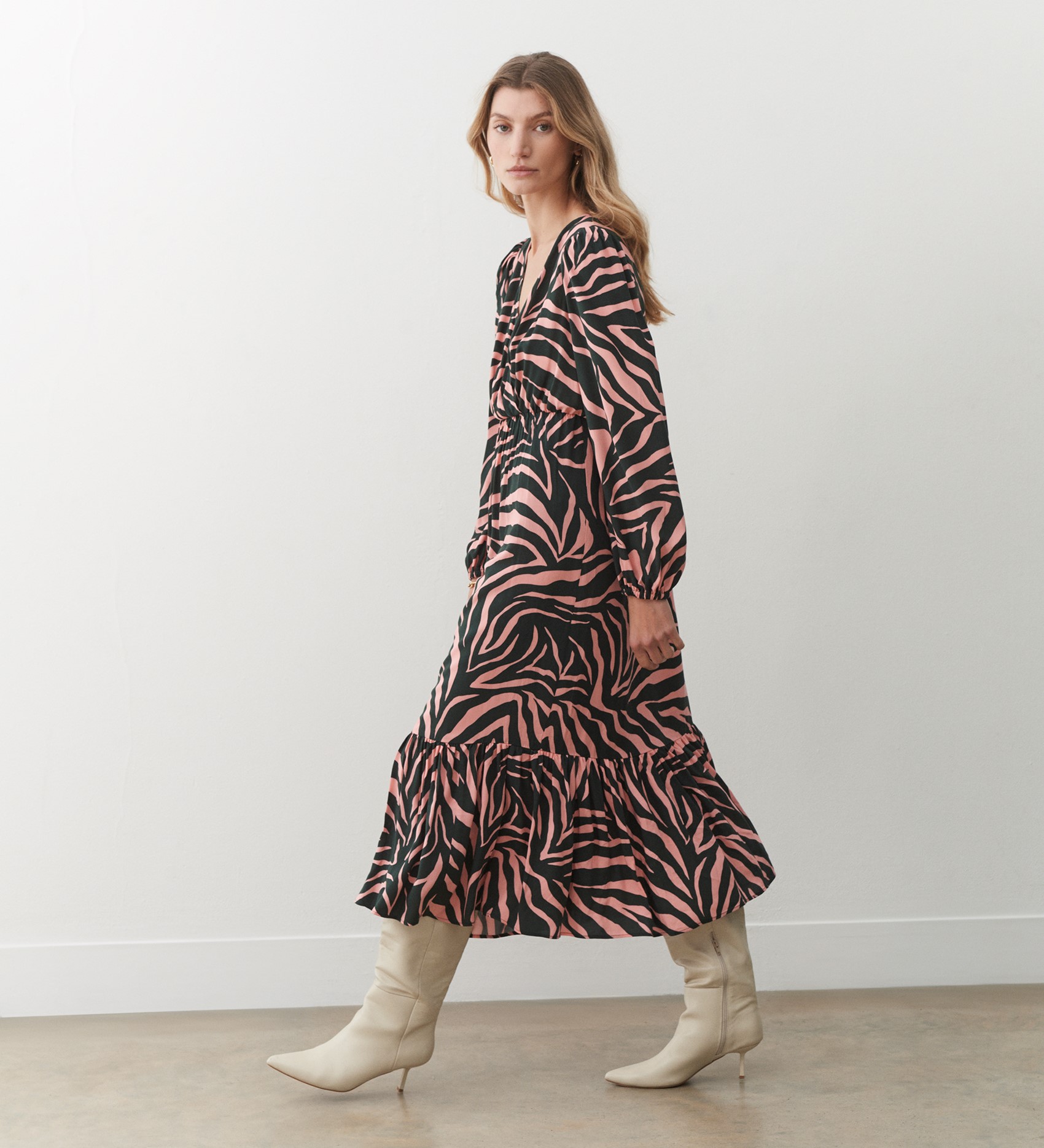 Suzie Pink Zebra Midi Dress | Finery London