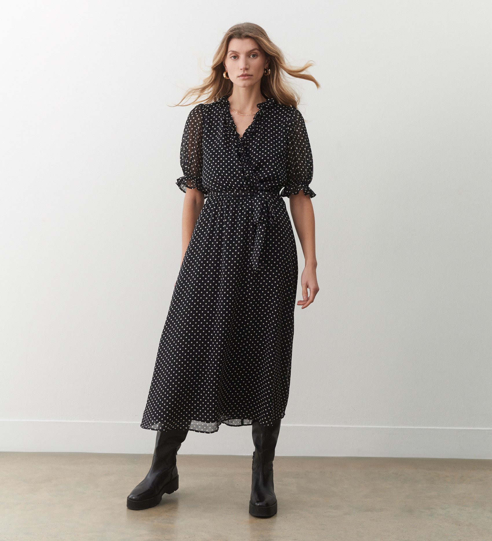 Black spot cheap midi dress