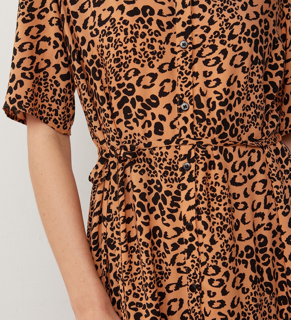 Zara Brown Animal Print Midi Shirt Dress