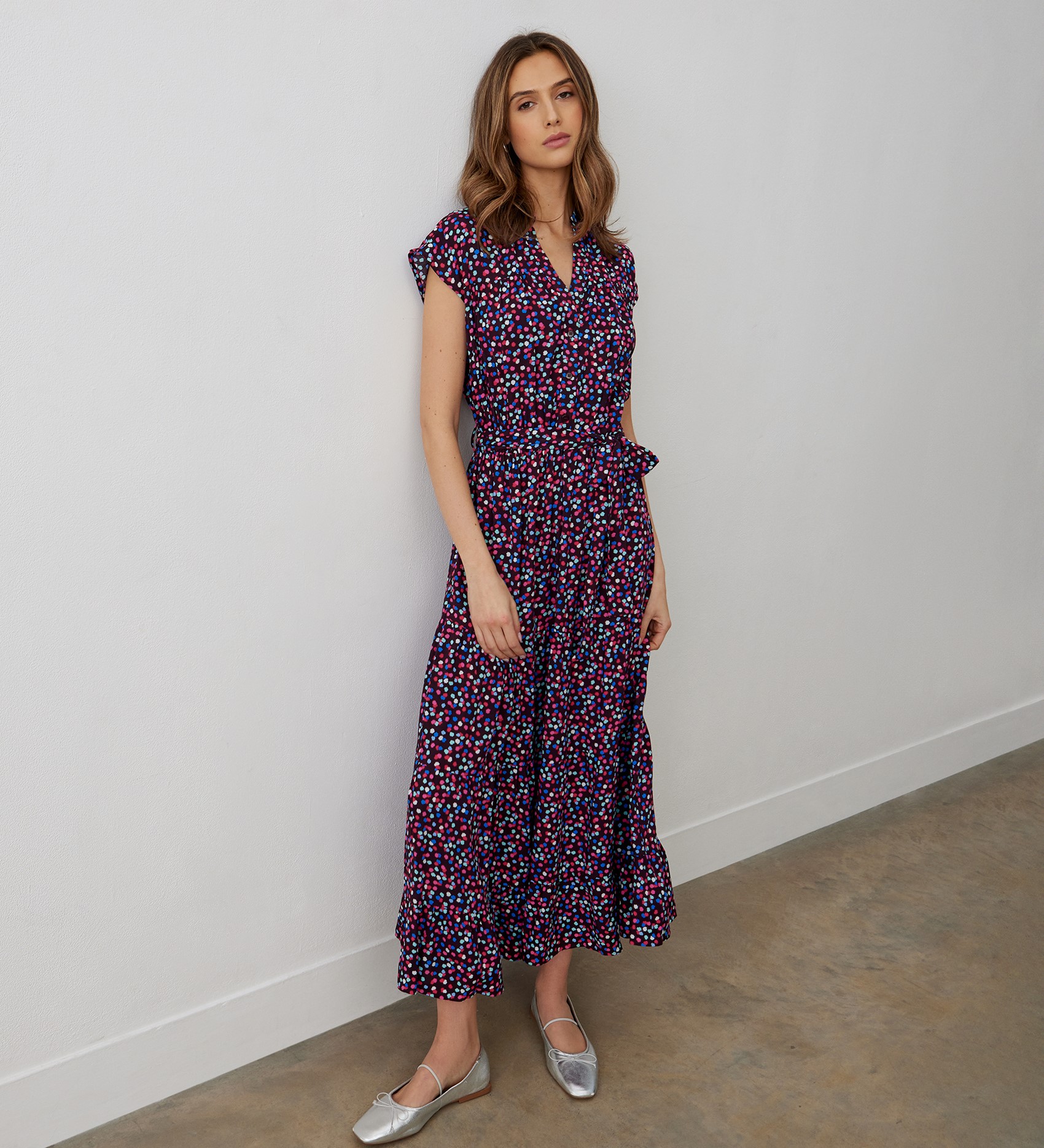 Eloise Pink Confetti Midi Dress | Finery London