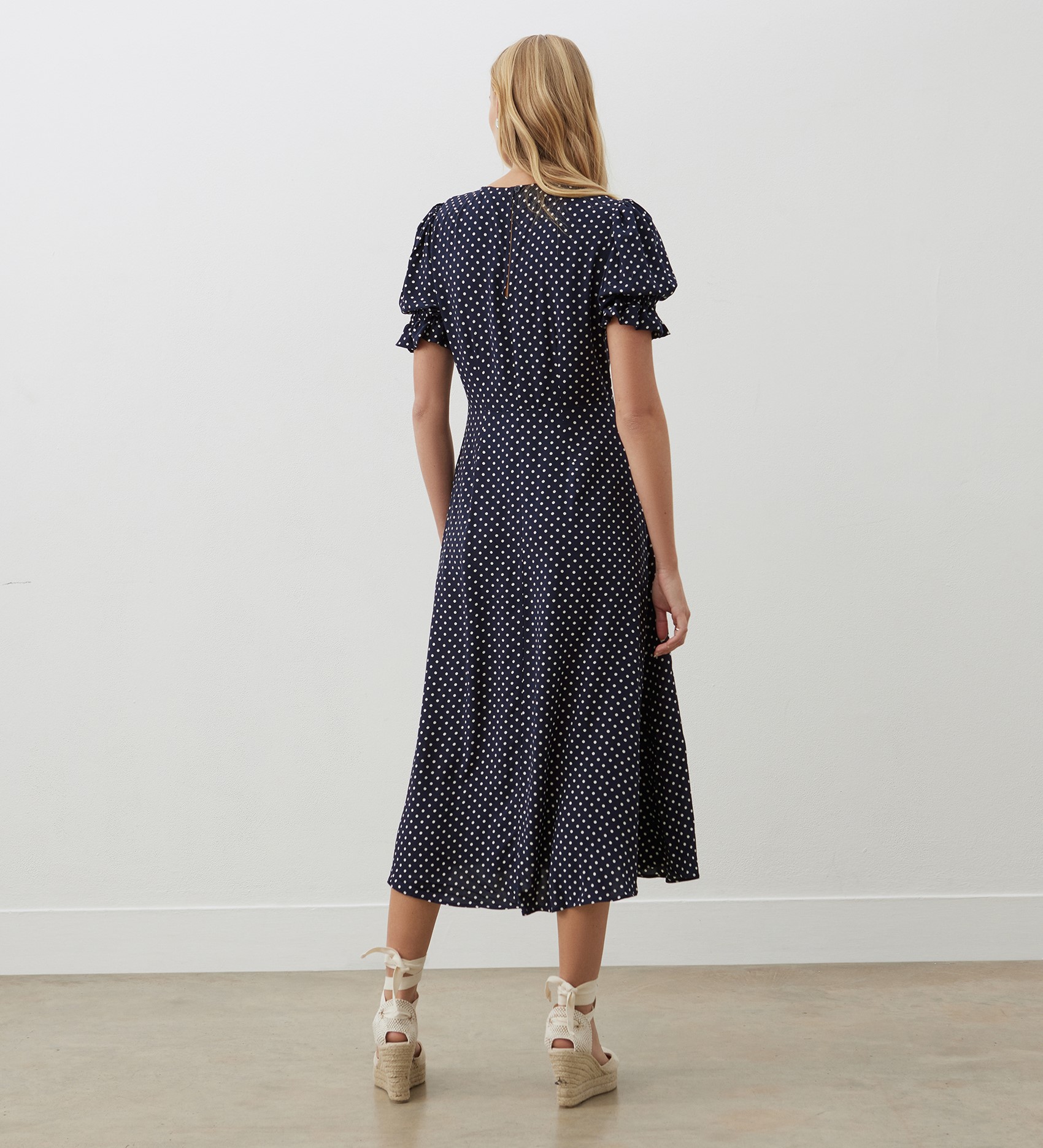 Mela Navy Spot Midi Dress Finery London 