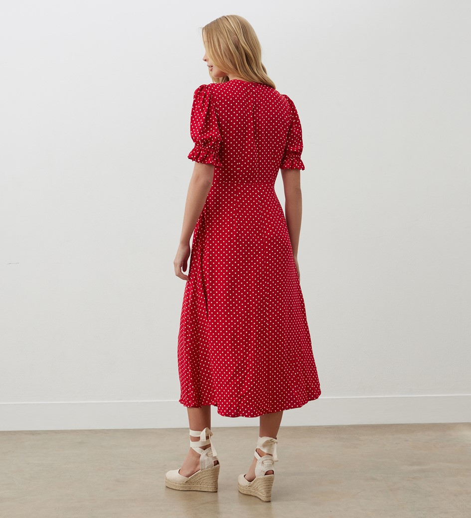 Mela Red Spot Midi Dress