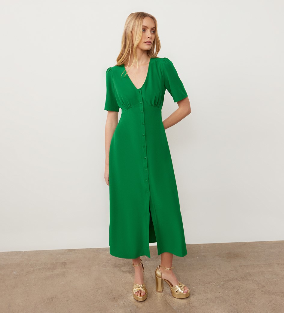 Savannah Green Crepe Midi Dress