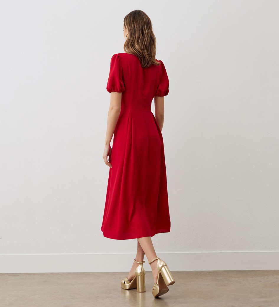 Jessica Red Satin Back Crepe Midi Dress