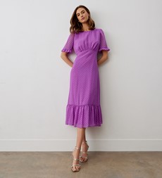 Jennifer Purple Spot Midi Dress