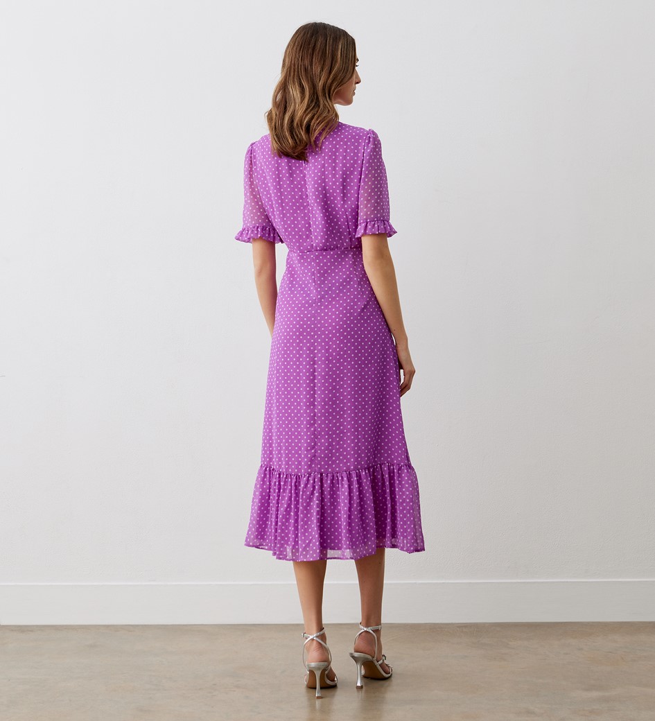 Jennifer Purple Spot Midi Dress