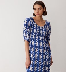 Rosie Blue Ikat Linen Blend Midi Dress