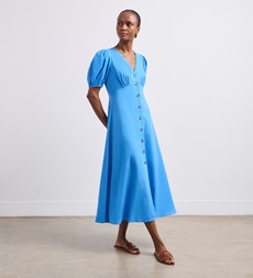 Sarah Azure Blue Linen Blend Midi Dress