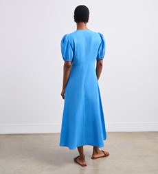 Sarah Azure Blue Linen Blend Midi Dress