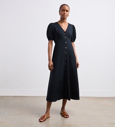 Sarah Black Linen Blend Midi Dress