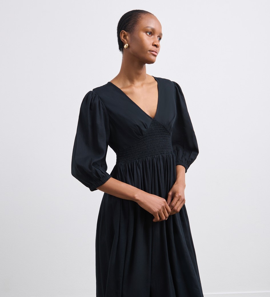Kiara Black Linen Blend Midi Dress