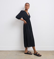 Kiara Black Linen Blend Midi Dress