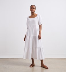Jane White Linen Blend Midi Dress