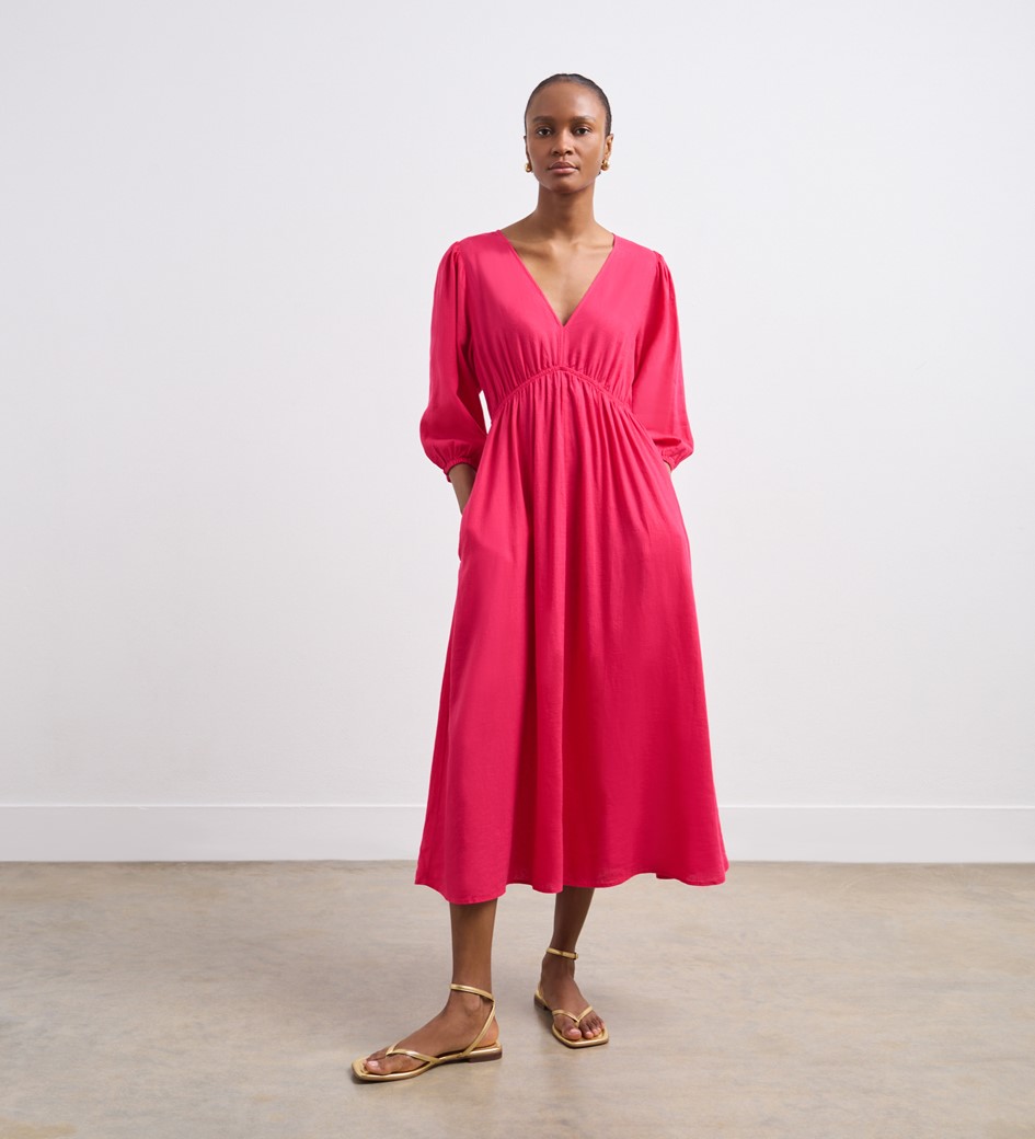 Serena Cerise Pink Linen Blend Midi Dress