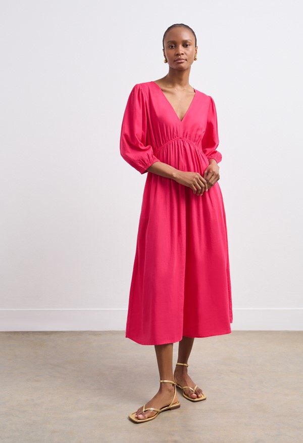 Serena Cerise Pink Linen Blend Midi Dress