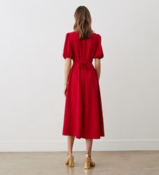 Kimberley Red Button Down Red Midi Dress
