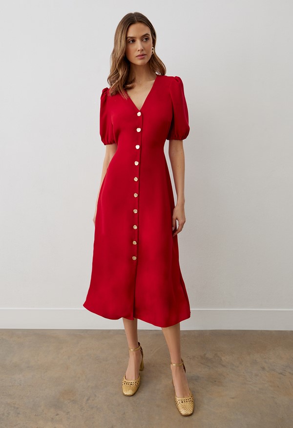 Kimberley Red Crepe Midi Dress
