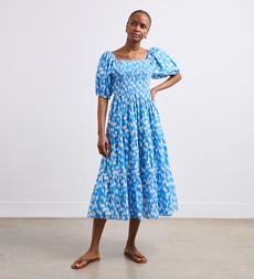 Melody Blue Ikat Cotton Midi Dress