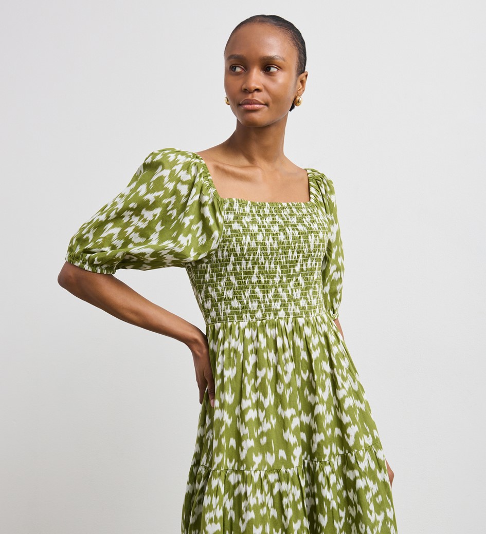 Melody Green Ikat Cotton Midi Dress