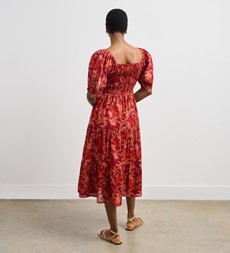 Melody Burgundy Leaves Cotton Midi Dress