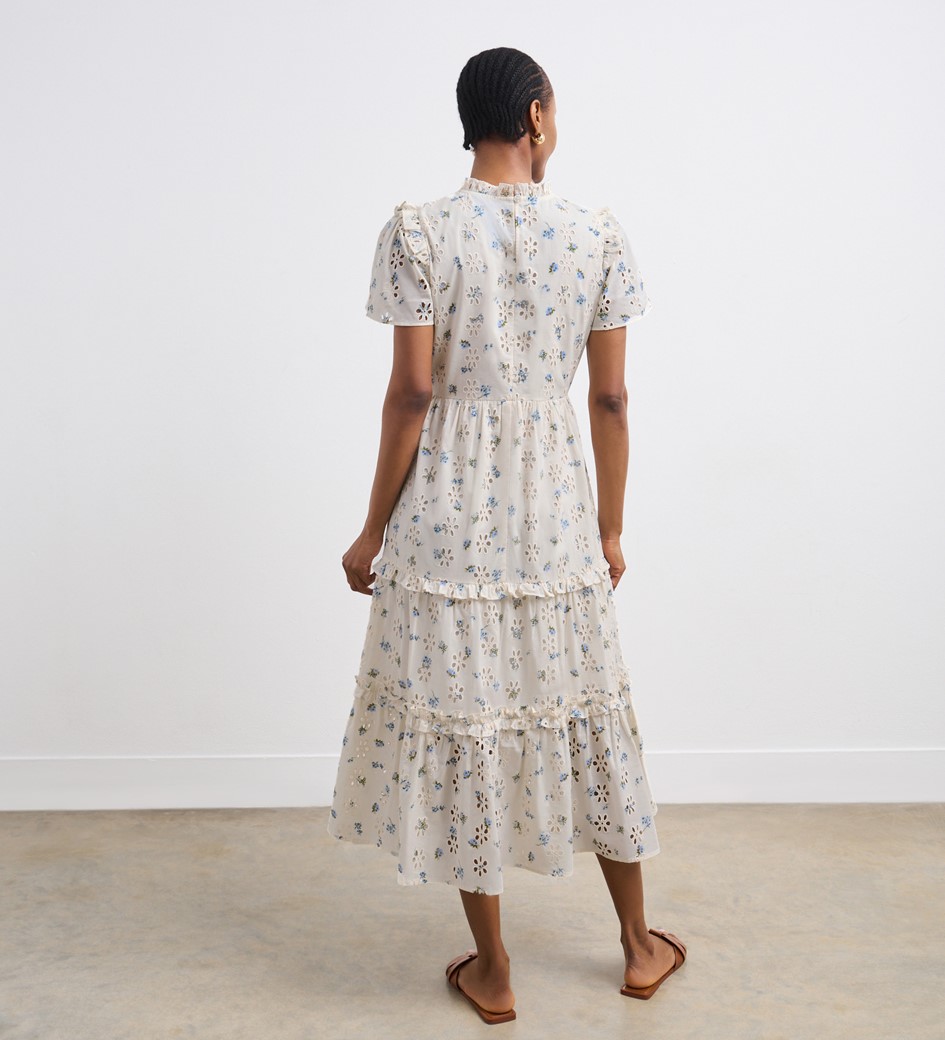 Jane White Floral Broderie Anglaise Cotton Midi Dress