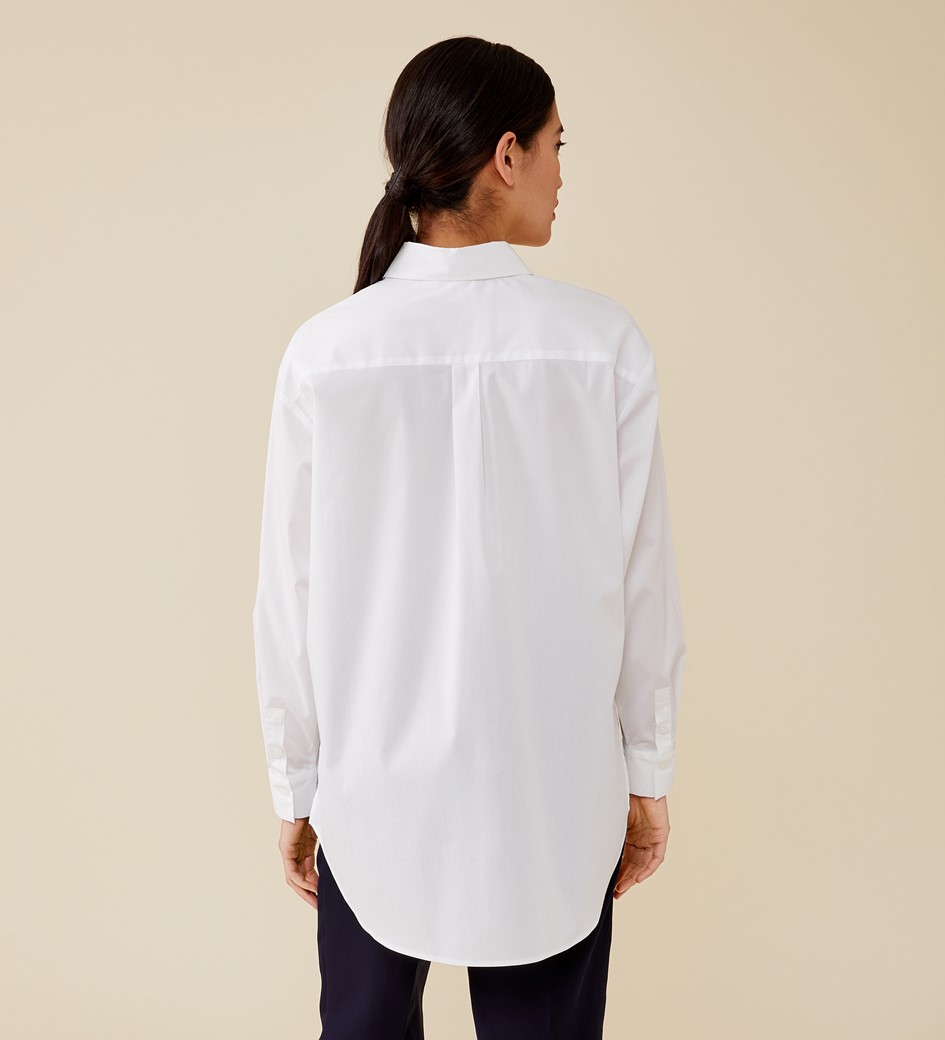 Jane Stretch Cotton Loose Fit White Shirt
