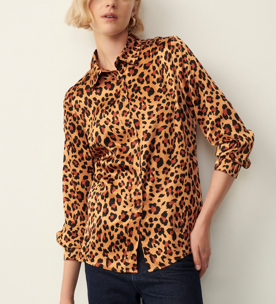 Cynthia Brown Leopard Satin Shirt