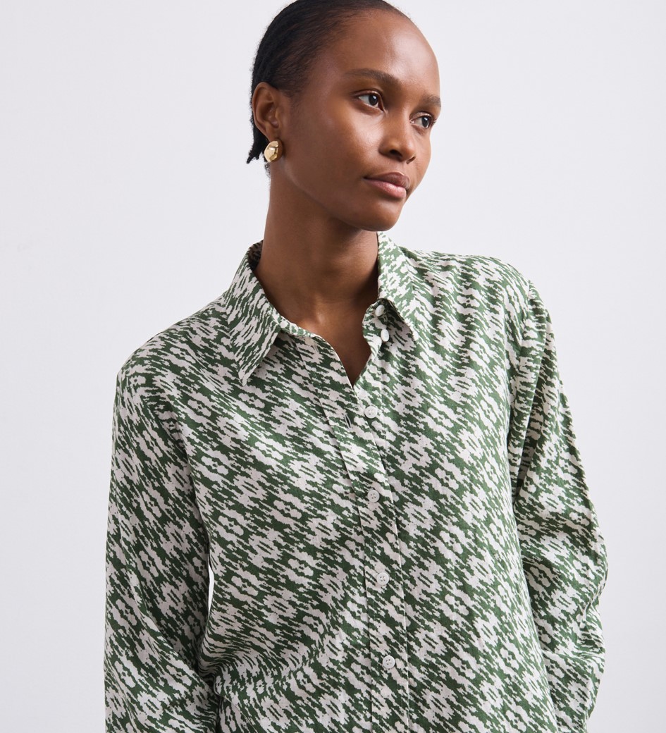 Millie Green Ikat Linen Blend Shirt