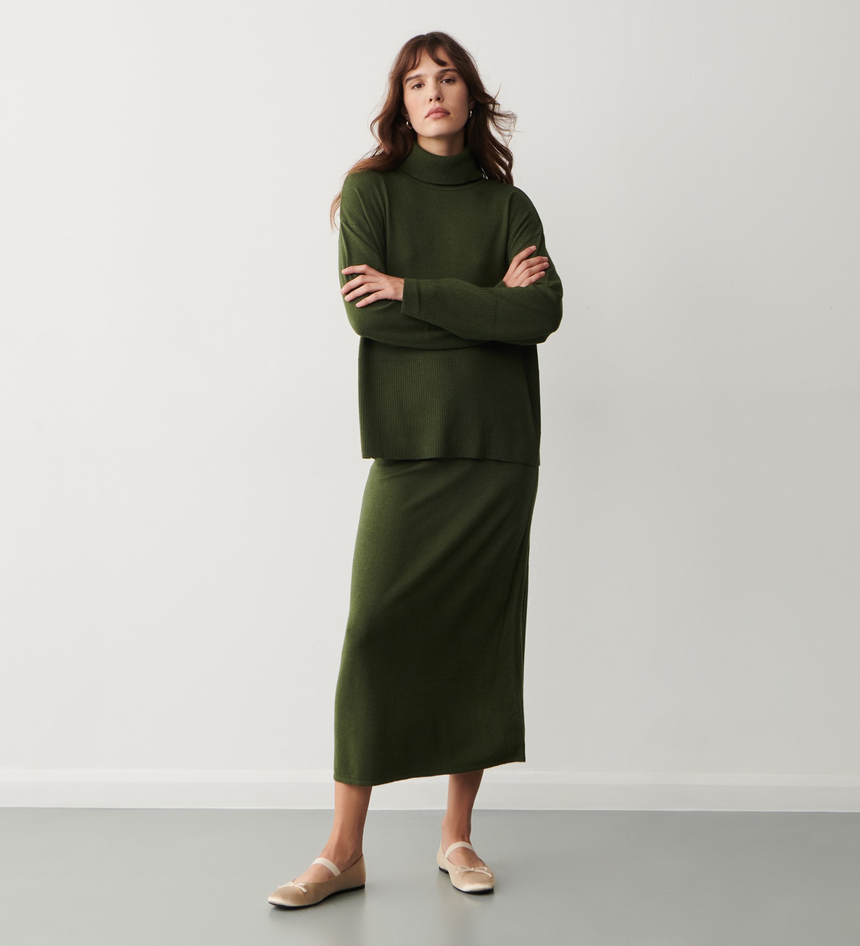 Sienna Khaki Roll Neck Jumper | Finery London