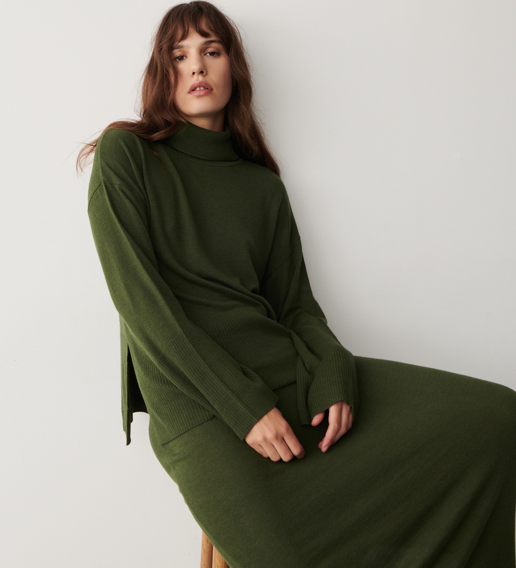 Sienna Khaki Roll Neck Jumper | Finery London