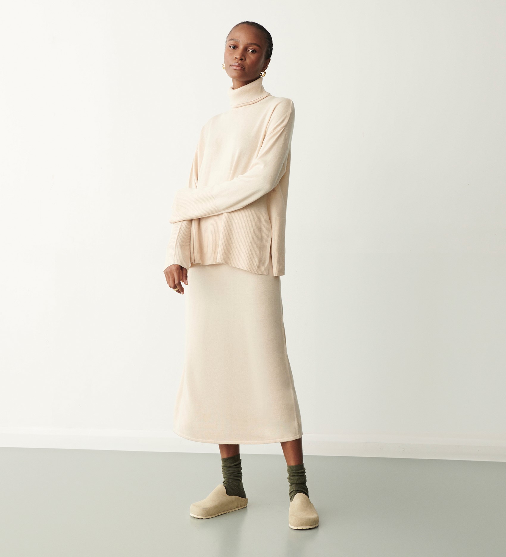 Sienna Pale Oatmeal Roll Neck Jumper | Finery London