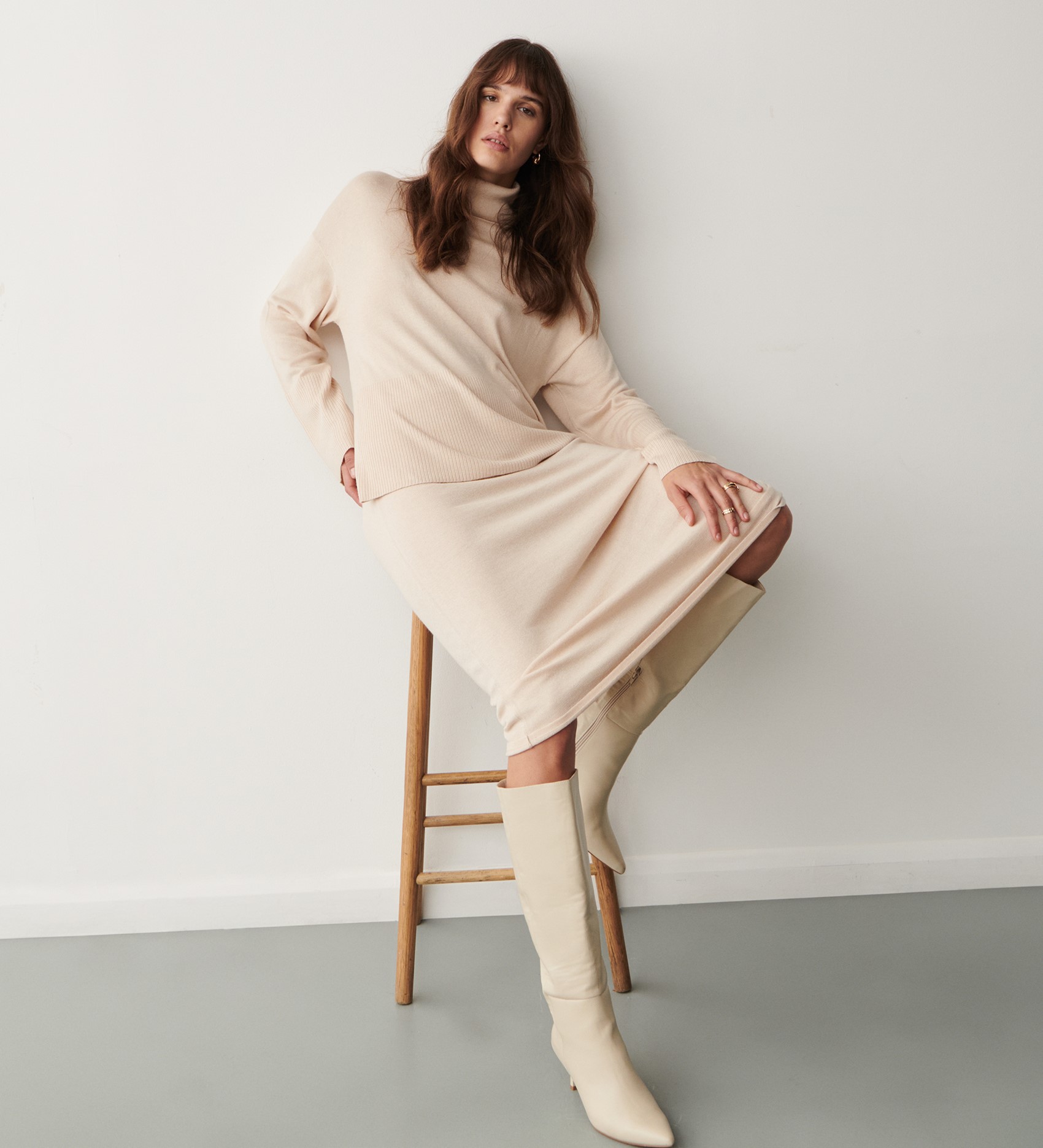 Sienna Pale Oatmeal Roll Neck Jumper | Finery London