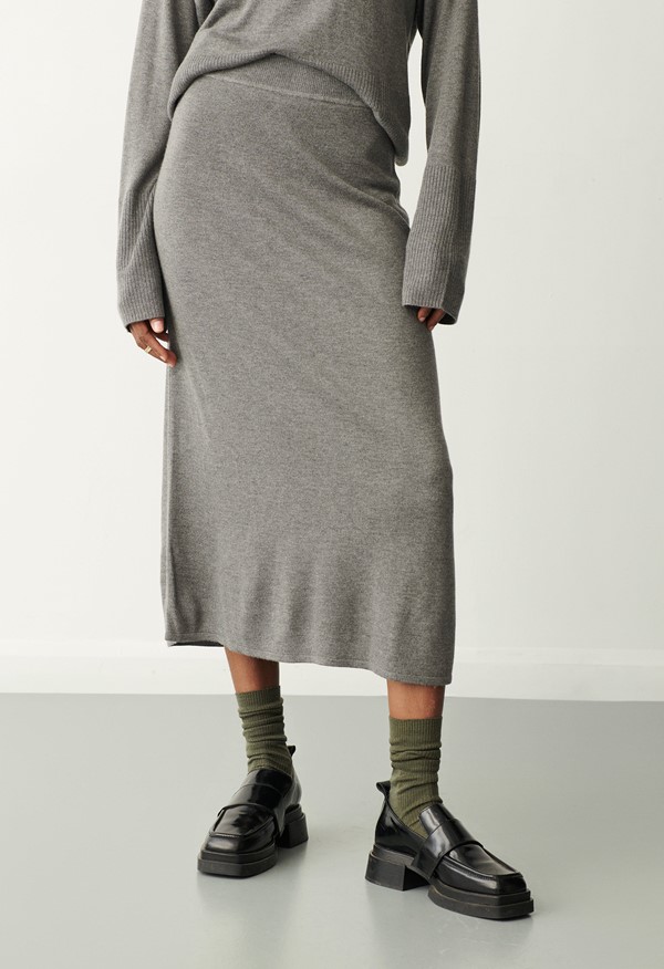 Thea Grey Marle Knitted Midi Skirt